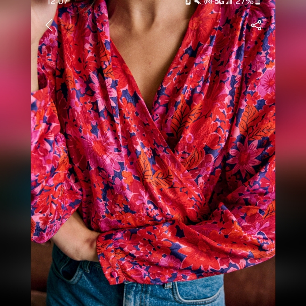 Sezane Abelia Long-Sleeved Wrap Around Style Floral Blouse